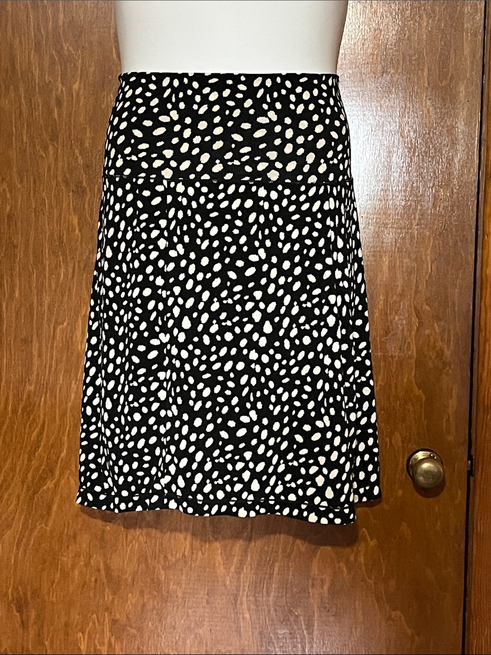 Max Studio Black White Polka Dot A-Line Midi Skirt